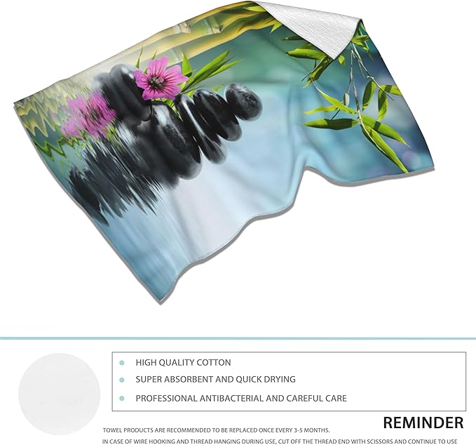 Zen Spa Hand Towels Set of 2,Green Bamboo Flower Soft Fingertip Bath Towel Small Face Washcloths Decor Kitchen Towel for Hotel Spa Gym Sport 28x14in