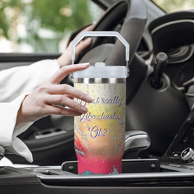 30 Oz Shark Tumbler with Handle and Straw, Insulated Shark Cups with Straws, Double Wall Stainless Steel Shark Mug, 30 Oz Leak Proof Shark Coffee Mug and Shark Tumbler for Adults Gifts