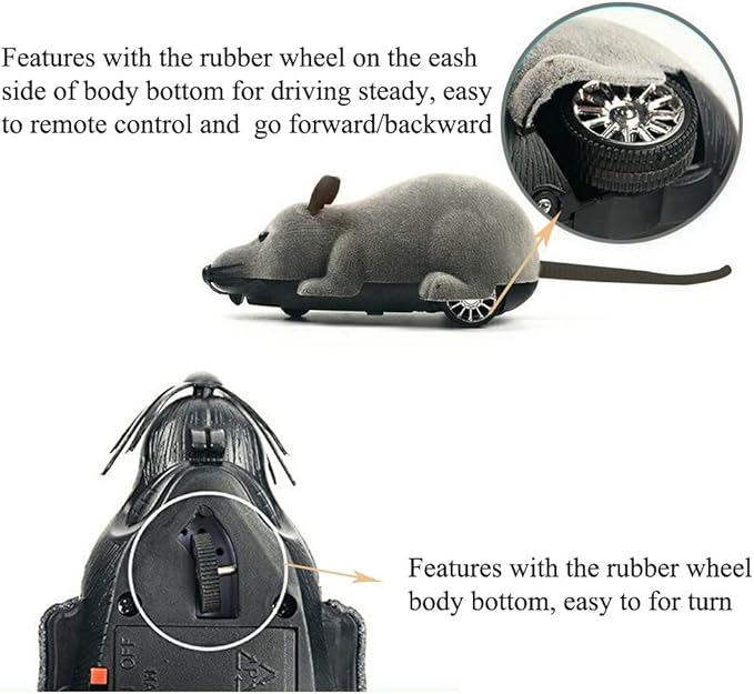 Wireless Remote Control Mock Fake Rat Mouse Mice RC Toy Prank Joke Scary Trick Bugs for Party and for Cat Puppy Funny Toy (Black)
