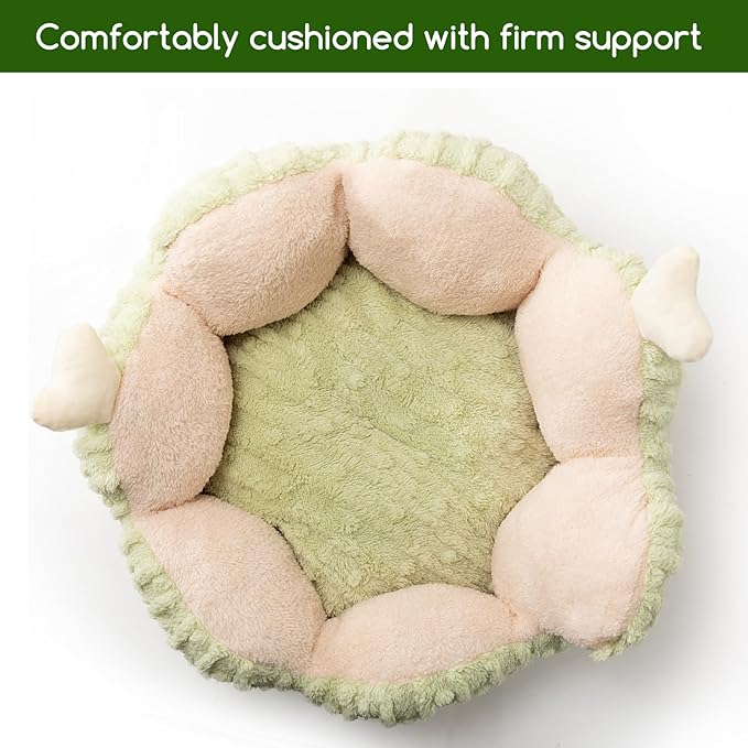 Hollypet Calming Cat Beds for Indoor Cats - Cute Cactus Pet Beds, Fluffy Puppy Bed, Non-Slip Extra Small Dog Bed, Green