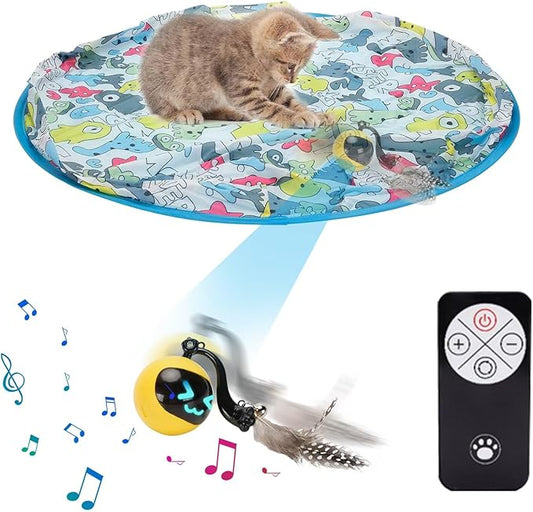 Interactive Cat Toy Ball,Simulated Hunting Remote Control Cat Toy,Electric Cat Automatic Ball Fast Rolling in Pouch, Motion Activate Chirping Hide and Seek Cat Toy Mouse Catching Game
