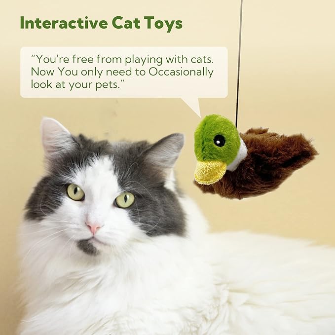Cat Toys for Bored Indoor Cats, Cat Bat Wings with Catnip for Cats, USB Rechargeable Motion Activated Kitten Toys, Interactive Flapping and Chirping Duck Cat Toy