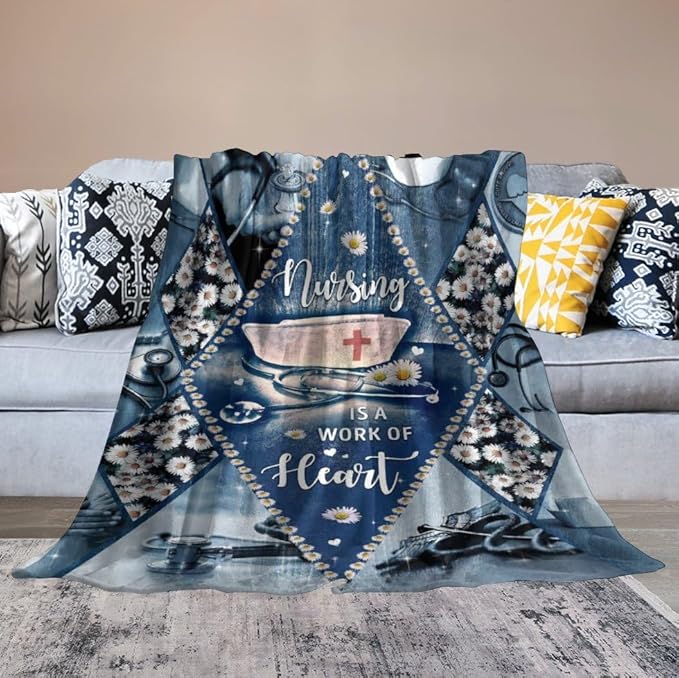 Nurse Daisy Blanket Nursing Hospital Throw Blankets for Couch Sofa Bed Stuff Decor Lightweight Soft Cozy Fleece Plush Flannel Bedding Blanket Birthday for Girls Woman Adults 40"x50"