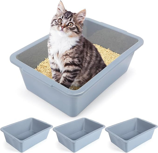 3 Pcs Small Kitten Litter Box Cat Litter Pan Plastic Open Cat Litter Box Waterproof Travel Toilet for Pet Cattery Small Medium Size Cats Puppies, Gray