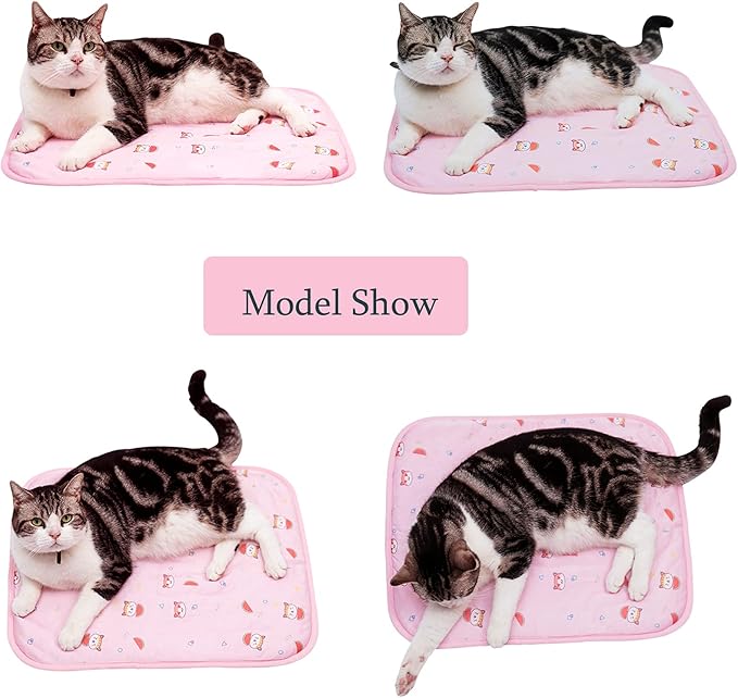 SEIS Dog Ice Pad Ice Silk Cats Kennel Mat Pet Cooling Pad Summer Cool Bamboo Mat Breathable Pad (Pink Cat, L