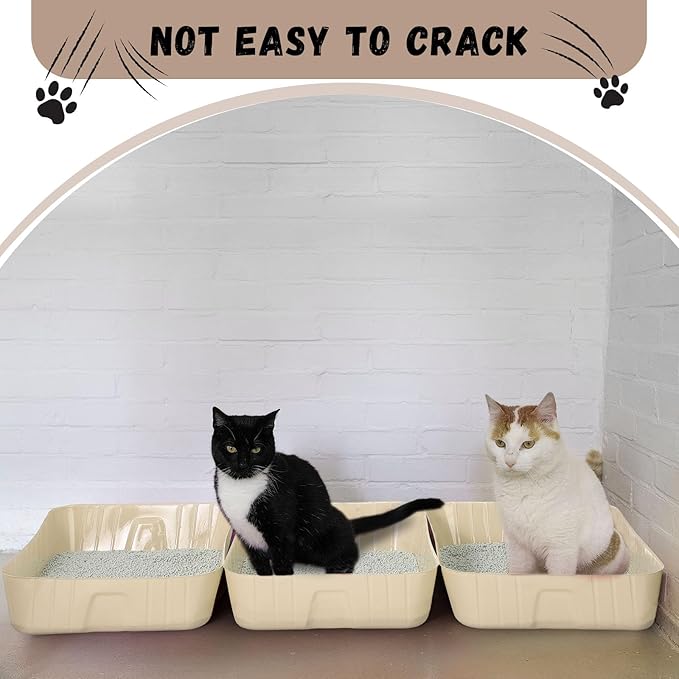 Bokon 25 Pcs Disposable Litter Boxes for Cats Plastic Cat Litter Tray Kitten Litter Pan for Kitty Rabbit Guinea Pig Hamster Pets Supplies Travel Home Toilet, 15.7 x 11.8 x 3 Inches (Beige)