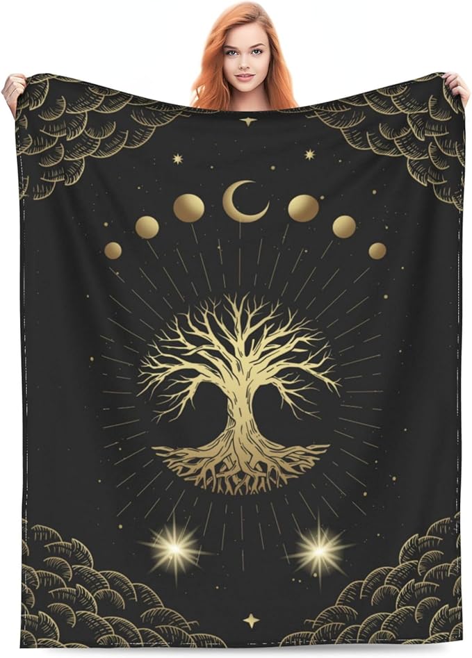 Moon Sun Mystic Tree Throw Blanket Soft Cozy Plush Warm Fleece Blanket for Sofa Couch Bed 80"X60"