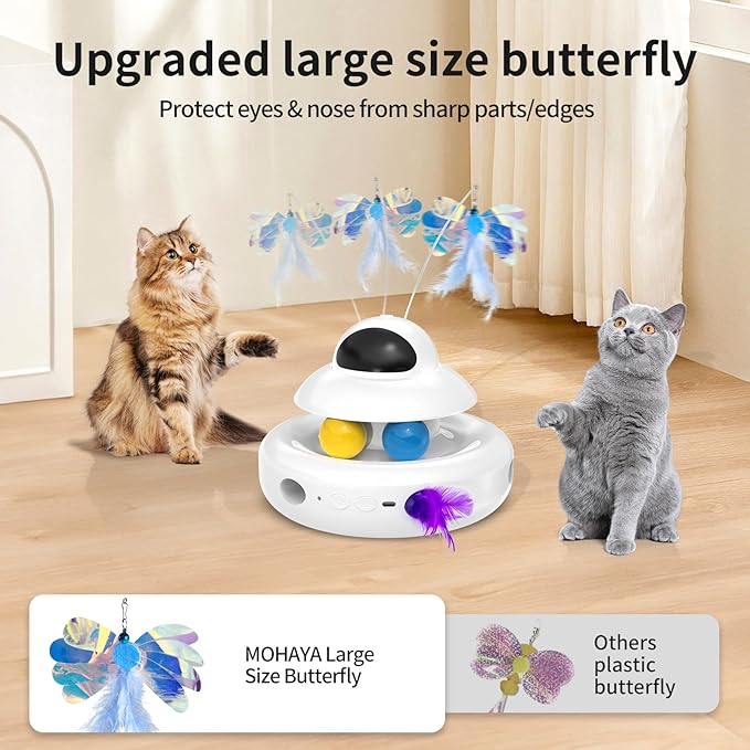Cat Toy,Interactive 4-in-1 Automatic Cat Toys for Indoor Cats,Electronic Whack a Mole, Fluttering Butterfly,Track Balls Kitten Toy,Feather Toys for All Breeds