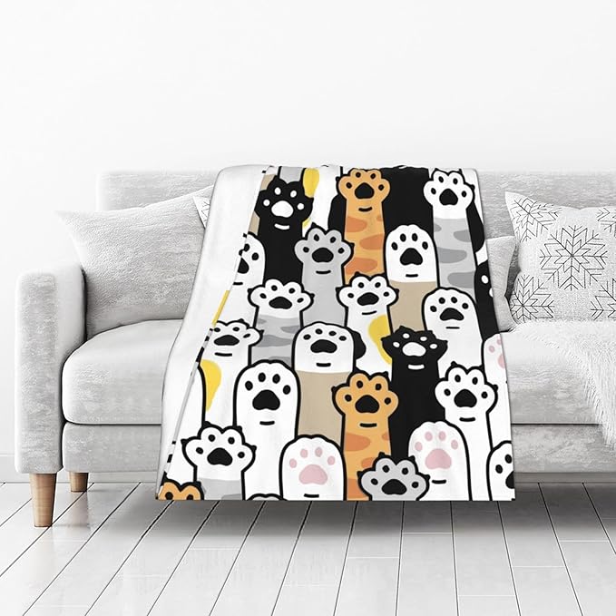 Cute Cat Foot Paw Blanket, Soft Blankets Flannel Bed Throw Cozy Lightweight Plush Gifts for Kids Boys Girls Women Men Sofa Couch Bedroom Living Rooms Warm All Season, Home Decor, Small 50"x40"