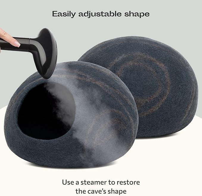 MEOWFIA Premium Felt Cat Bed Cave - Handmade 100% Merino Wool Bed for Cats and Kittens (Dark Shades) (Large, Slate Grey)
