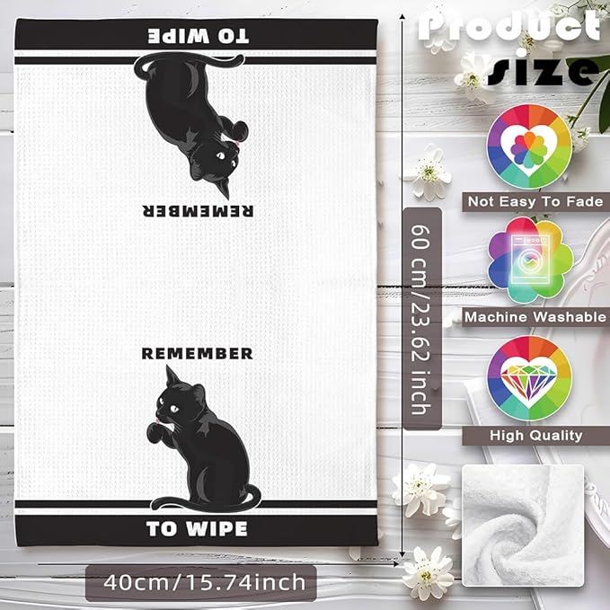 Fun Kitchen Towels-Remember to Wipe,Cat Bathroom Towels,Decorative Kitchen Towel,DishTowels for Kitchen Decorative,Cat Hand Towel -Suitable for Use and Decoration in Your Kitchen, Bathroom and Toilet