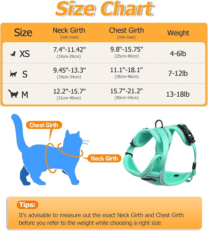 Halypet Cat Harness and Leash Set [MAX Safety 4th-Gen Upgrade] Escape Proof Adjustable Cat Leash Comfortable Soft Vest Easy to Wear Kitten Harness with Reflective Strip for Cats Walking, S Green