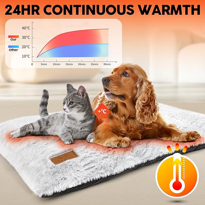 Self Warming Cat Bed, 24" x 18" Self Heating Pet Pad for Indoor Outdoor, Non-Slip Heated Dog Mat Thermal Blanket for Large Kittens Small Puppy