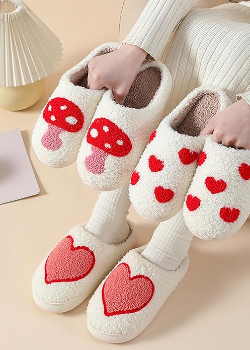 Animal Pattern Slippers - Hello Cat, Bear, Moose & Love Designs - Comfy Memory Foam Plush Cloud Slippers for Couples & Indoor Home