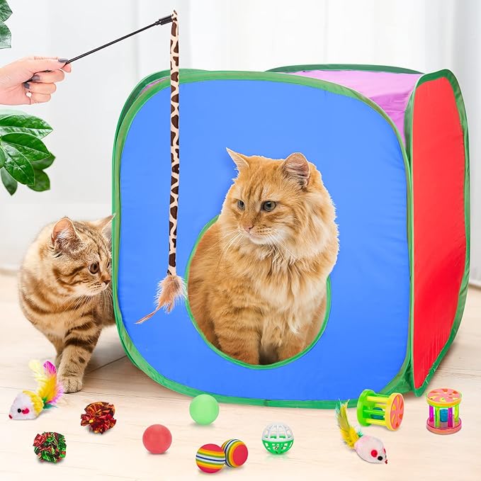 Retro Shaw Cat Toys for Large Cats 33 PCS, Interactive Cat Kitten Toys for Indoor Cats Kitty with Collapsible Cat Play Tunnel Tube Tent Cat Feather Wand Teaser Cat Bell Fuzzy Ball Springs Mouse Toys