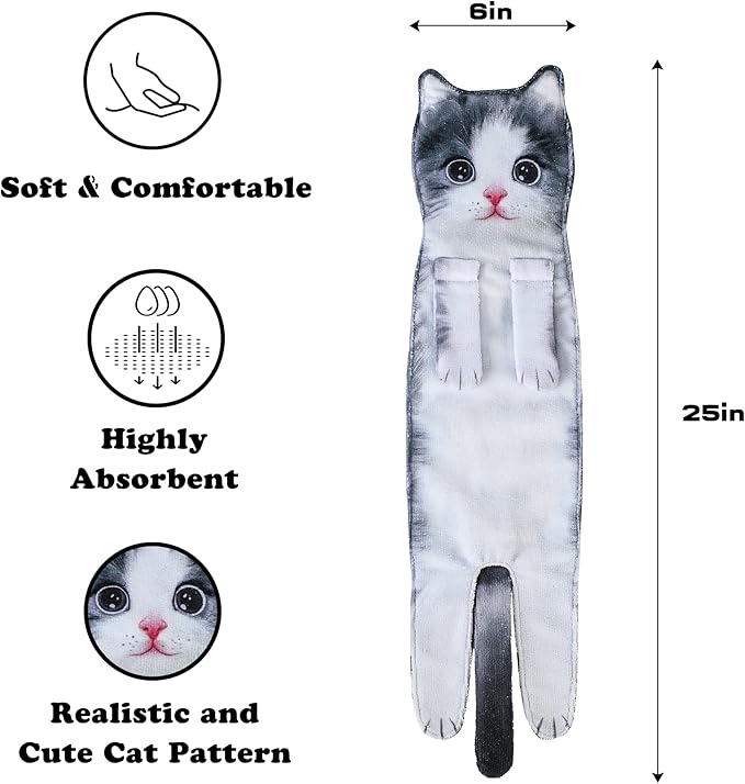 Cat Funny Hand Towels for Bathroom Kitchen- Cute Decorative Kitten Decor Hanging Face Towels- Unique Housewarming Valentines Mothers Birthday Gifts for Women Mom Cat Lovers