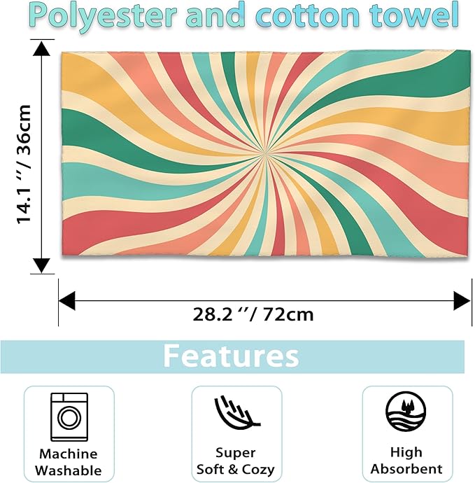 Boho Sunshine Hand Towels Set of 2,Groovy Retro Swirl Soft Fingertip Bath Towel Small Face Washcloths Decor Kitchen Towel for Hotel Spa Gym Sport 28x14in