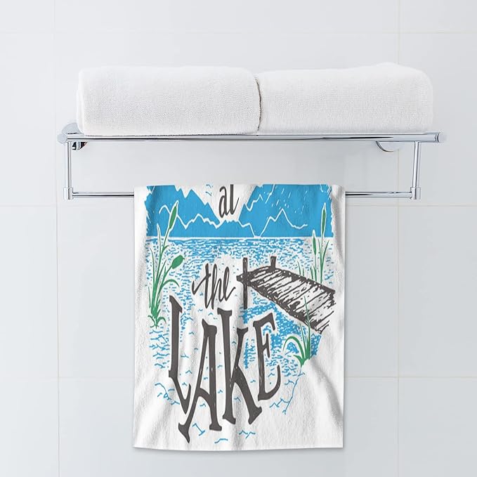 AOYEGO Lake House Sign Hand Towel Life is Better at The Lake Lakeside Living Cabin Towels Cotton Face Towel Bath Kitchen Decor Set for Women Men Girls Boys 15x30 Inch