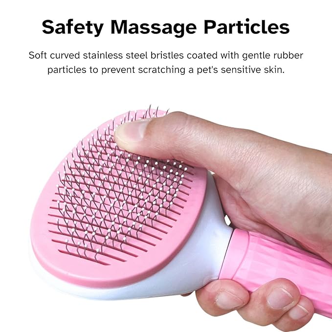Self-Cleaning Brush for Dogs and Cats, Grooming Brushes for Long Short Haired Dogs Cats, Comb Sensitive Skin, Pets Deshedding Brush, Pink and White - [TaiQiang]