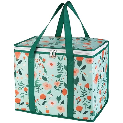 Bodaon 1-Pack Insulated Reusable Grocery Shopping Bags, X-Large Picnic Cooler Bag with Zipper/Zippered Top Cold, Insulated Food/Pizza Delivery Bag for Catering/Doordash/Uber Eats