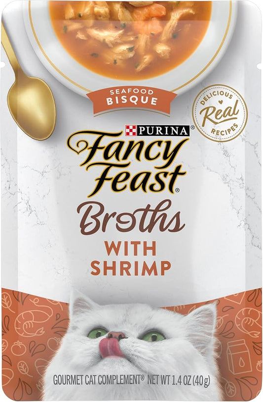 Purina Fancy Feast Lickable Wet Cat Food Broth Topper Seafood Bisque with Shrimp - (Pack of 16) 1.4 oz. Pouches