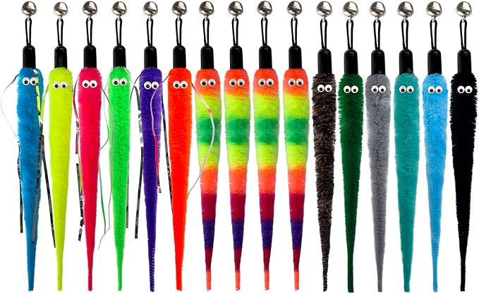 Cat Worm Toy Refills Cat Wand Toys Replacement, Cat Teaser Toy, Cat Wand Toy Worm Refill for Cat Wand (16Pcs Worm Refills)