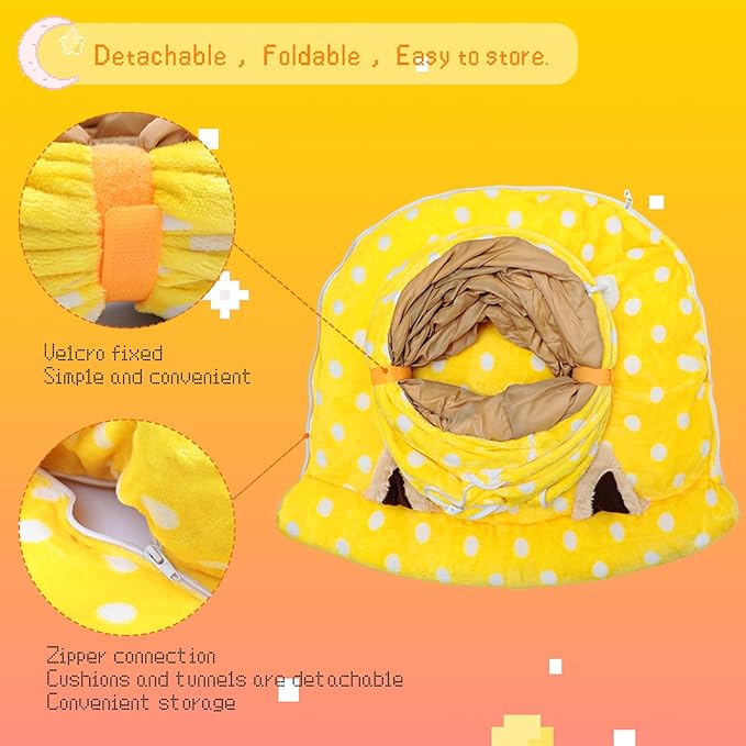 BWOGUE Bunny Tunnel Bed, 2-in-1 Collapsible Tunnel Tubes Toys with Removable Mat Hideout for Cats Kittens Rabbits Guinea Pigs Kitty