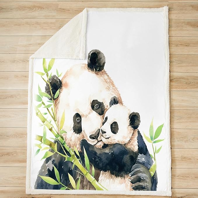Panda Sherpa Blanket Cute Panda Bear Fleece Throw Blanket for Sofa Couch Bed Wild Animal Pattern Plush Blanket Cartoon Giant Panda Design Fuzzy Blanket Bedroom Decor Throw 50x60 Inch
