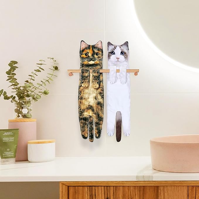MewMixCat Hand Towels for Kitchen Bathroom-Cute Cat Decor Gadgets-Hanging Soft Absorbent Hand Face Towel-Funny Birthday Housewarming Holiday Unique Gifts for All Women Mom Cat Lovers-Tortoiseshell