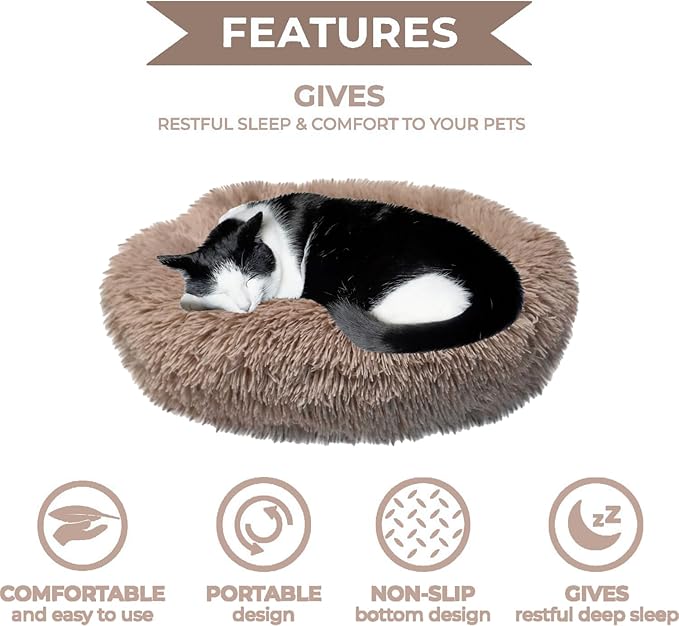 Whiskers & Friends Cat Bed, Cat Beds for Indoor Cats Washable, Small Dog Bed Calming Pet Bed, Cat Beds & Furniture, Large Cat Bed, Kitty Kitten Bed