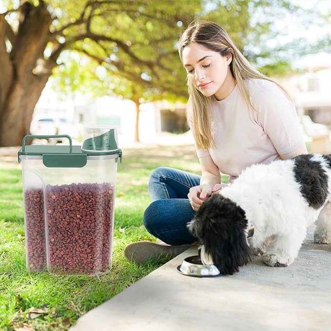 10lbs Cat Dog Storage Container Portable with Upgraded Large Spout and Cup,Plastic Pet Food Dispenser BPA-Free for Small Animal Kibble,Bird Seed,Oatmeal,Rice,flour,brown sugart-2 Set Royal Green