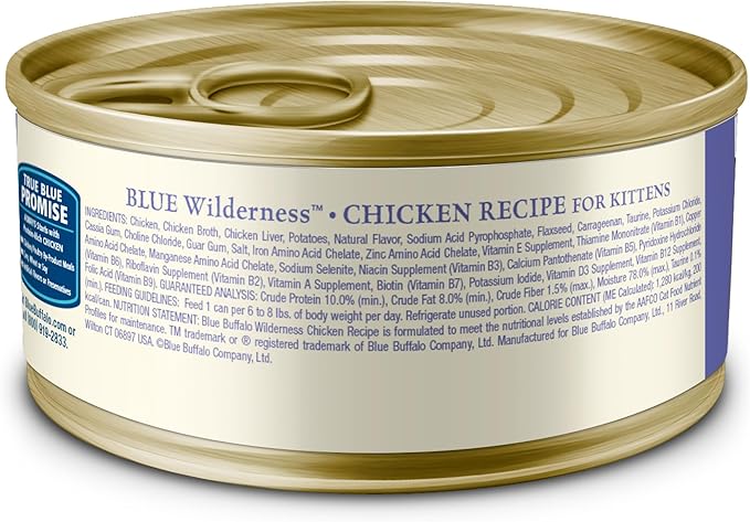 Blue Buffalo Wilderness High-Protein Grain-Free Wet Kitten Food, Chicken Paté Recipe, 3-oz. Cans (Pack of 24)