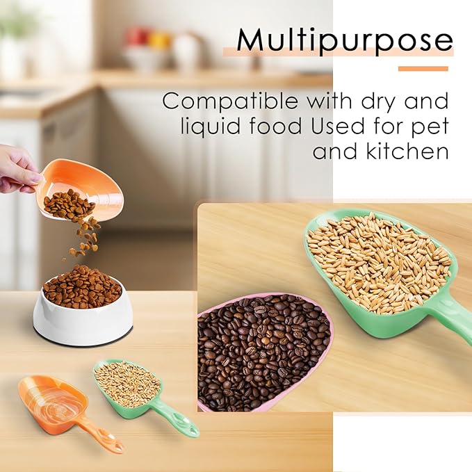 Melamine Pet Food Measuring Scoop, 1 Cup 1/2 Cup 1/4 Cup with Clear Measurement Lines for Dog, Cat, Bird, and Rabbit, Durable, Ergonomic Handle, Dishwasher safe-Orange