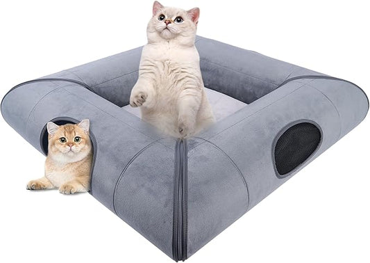 Hilltown Cat Tunnel for Indoor Cats, Anti Scratch Cat Tunnel Bed and Cave, Cat House with Hideaway Make Cats Busy and Funny-1