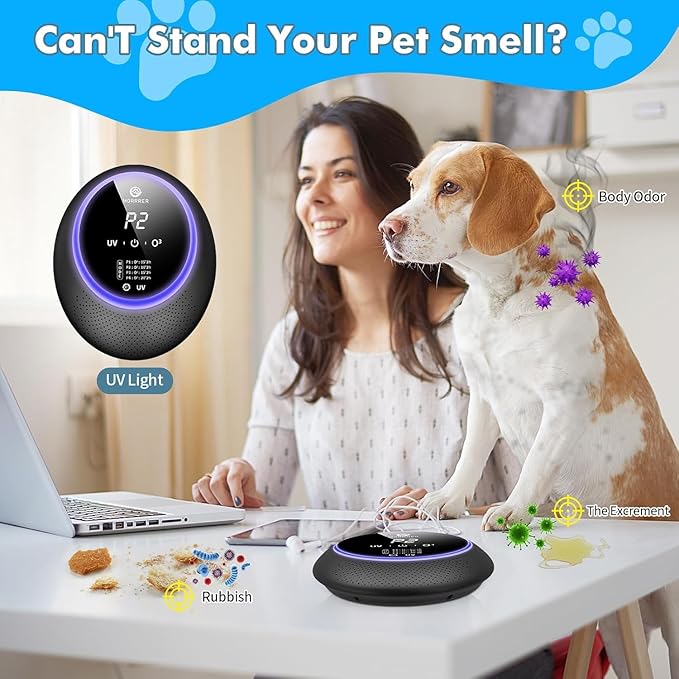 Advanced Cat Deodorizer for Litter Box, 99% Pets Odor Eliminator with 10000mAh Battery, Portable & Rechargeable Purifiers Deodorizer for Pets Litter Box Room Wardrobe Shoe Cabinet Toilet