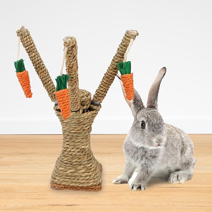 Hypeety Pet Rattan Grass Scratcher Climbing Tree Small Animal Climbing Tree Activity Center Carrot Toy Hamster Rabbit Cat Climbing Frame Play Funny Toy