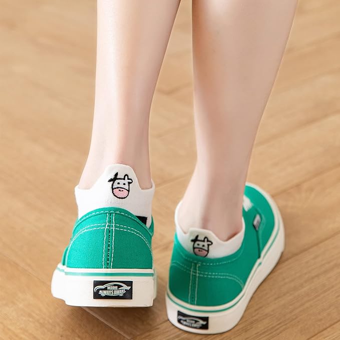 5 Pairs Cute Cow Embroidery Cotton Socks for Women - Black White Short Casual Ankle Socks