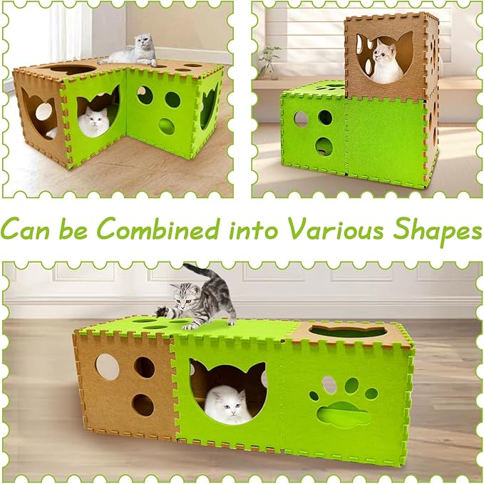Cat Play Tunnel 14 Pcs DIY Foldable Cat Hideaway Cave with Interactive Peek Hole Felt Kitten Play Tubes and Tunnels for Indoor Cats Up to 20lb