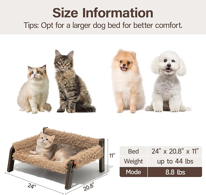 MEWOOFUN Cat Couch,Cat Sofa Elevated Cat Bed Small Elevated Dog Bed Cat Beds for Indoor Cats Kitten Bed with Non-Slip Bottom Pet Bed Indoor/Outdoor Up to 44 Lbs(Plush Brown)