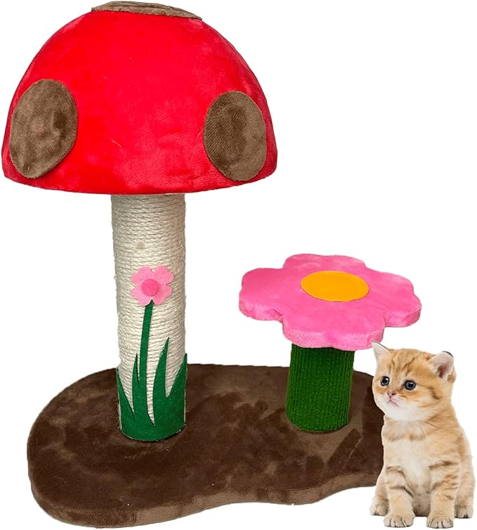 Fhiny Mushroom Cat Scratching Post, Natural Sisal Kitten Scratcher Claw Pole Cute Kitty Toy for Indoor Kitten Training Interactive Small Cats Tree