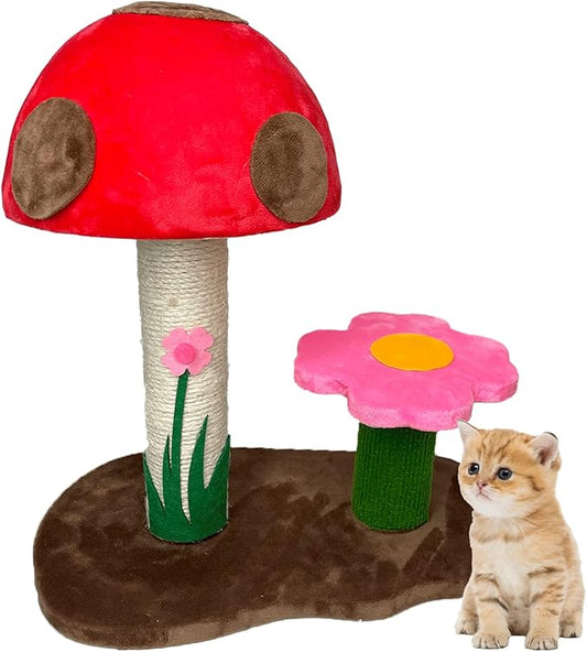 Fhiny Mushroom Cat Scratching Post, Natural Sisal Kitten Scratcher Claw Pole Cute Kitty Toy for Indoor Kitten Training Interactive Small Cats Tree