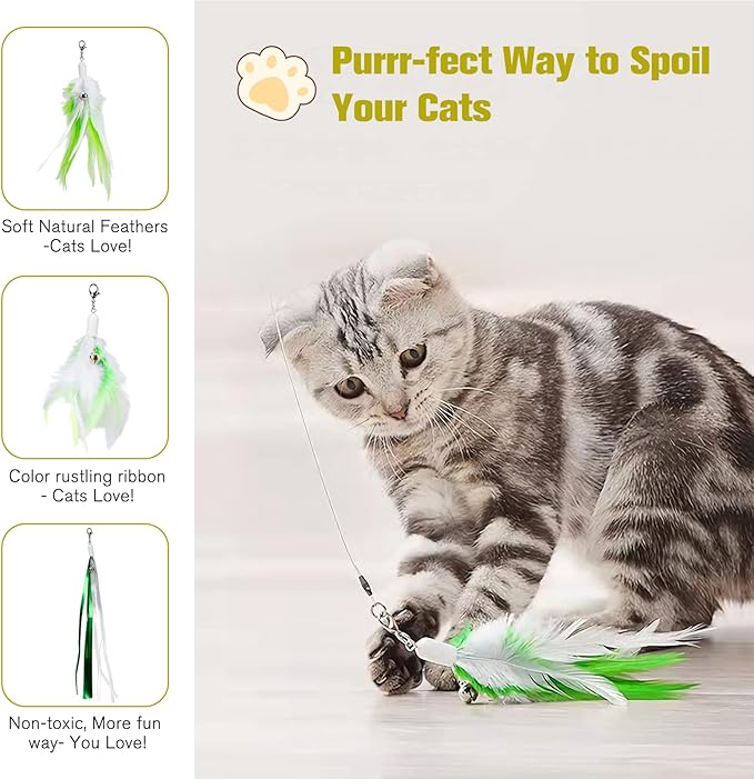 3-in-1 Retractable Cat Wand Toy for Indoor Cats Interactive Cat Feather Toys