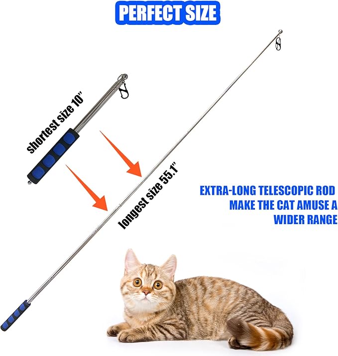 Retractable Cat Toys Wand, 7 Pack Super Long 55.1" Retractable Cat Wand Toy Ball of yarn Rainbow Cat String Toy with Feather Teasers, Interactive Cat Toys for Indoors,Funny Exercise for Kitten or Cats