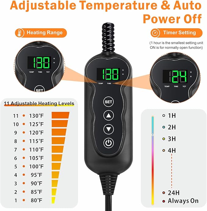 Heated Dog Bed, 11 Adjustable Temperature Pet Heating Pad Indoor for Dogs Cats Heating Mat with Timer, Auto Power Off, Electric Pet Heating Pad for Cat House (Grey, M(28" x 16"))