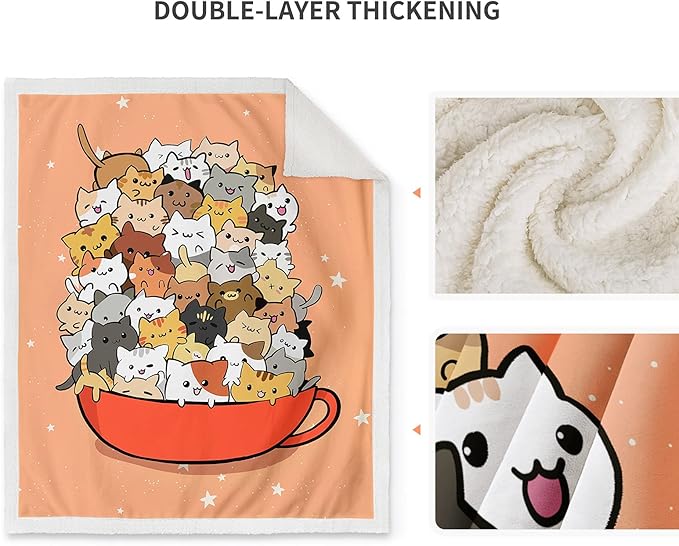 Jekeno Cat Blanket Gifts for Women - Unique Presents for Cat Lovers Mom Sister Daughter Birthday Christmas Valentines Room Decor Soft Comfy Plush Teacup Cats Sherpa Throw 50"x60" Orange