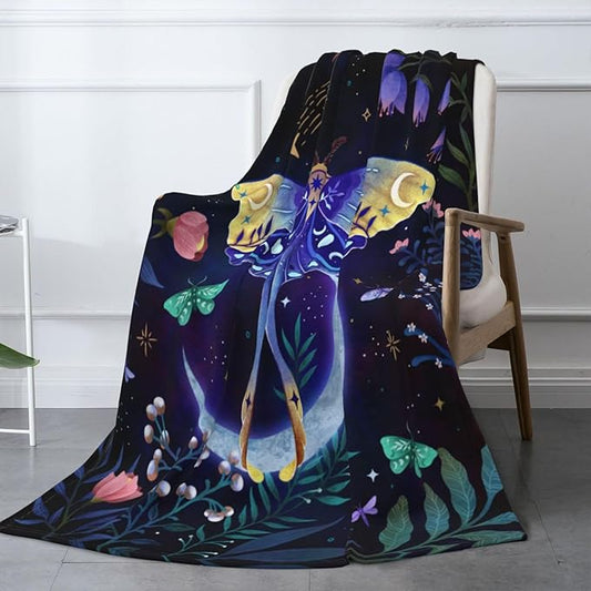 Moon Moth Throw Blanket Soft Cozy Lightweight Blanket for Couch, Bed, Sofa - Moth Pattern Decorative Plush Flannel Blanket for Women, Men, Kids 50"x40"