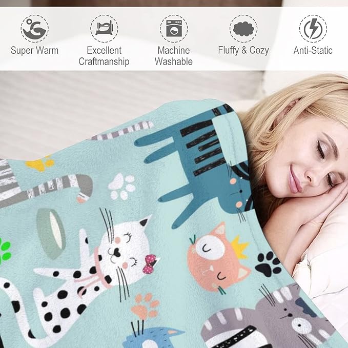 Cat Blanket Gifts for Women Girls Soft Flannel Cat Lovers Throw Blanket for Kids Adults 60"X 50"