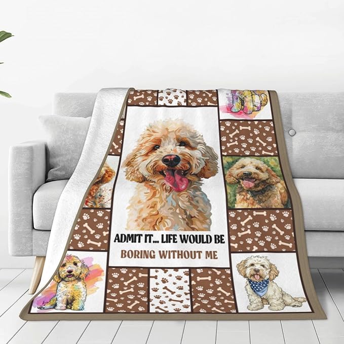 Golden Doodle Dog Blanket Goldendoodle Decor Throw Blanket Warm Soft Plush Lightweight Fleece Flannel Cute Animals Blanket Gifts for Dog Lovers Girls Boys Women Men for Winter Couch Bedding 40"X50"