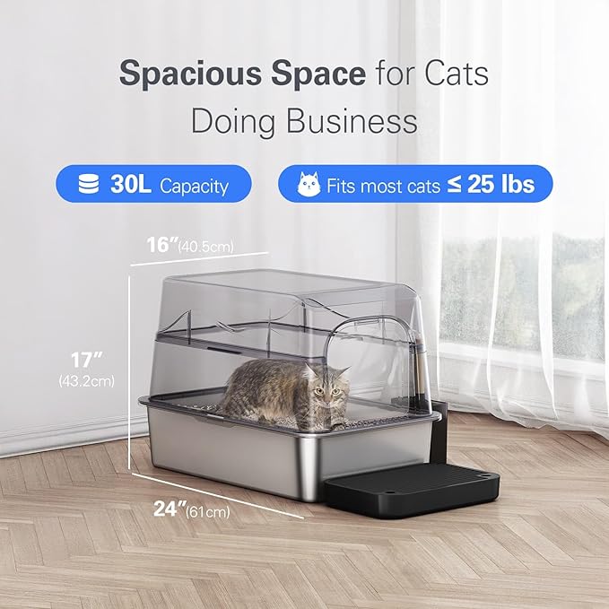 Barhon Stainless Steel Litter Box with Lid, Covered Cat Litter Box for Big Cat, Extra Large Enclosed Metal Litter Box with High Sides, Removable Lid, Non-Sticky, Easy to Clean (Black)