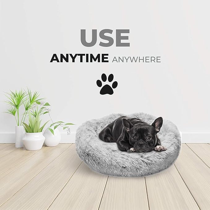 Whiskers & Friends Small Dog Bed Washable, Fluffy Dog Beds for Small Dogs, Round Cat Beds for Indoor Cats, Calming Pet Bed, Donut Cat Bed